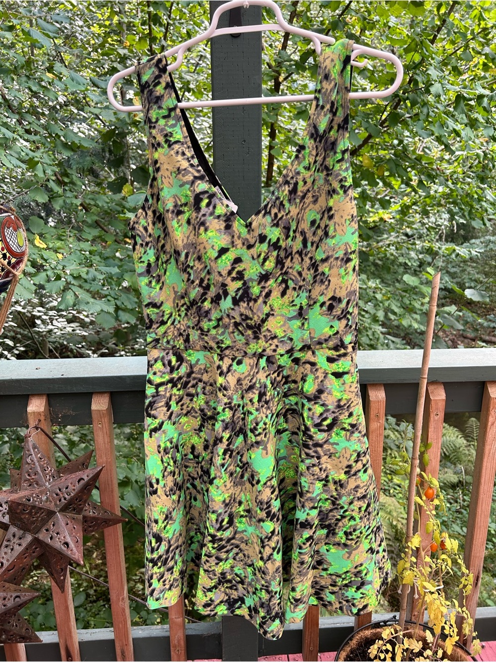 Alberto Makali Green and Tan Leopard Print Sleeveless Dress
